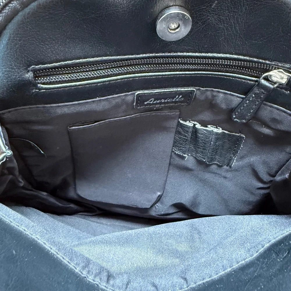 Aurielle Black Leather Mini Backpack Purse Silver Hardware Multi Pocket Travel